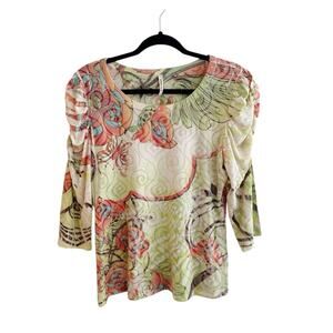 Cubism Artsy Floral Retro Butterfly Puff Sleeve Shirt
